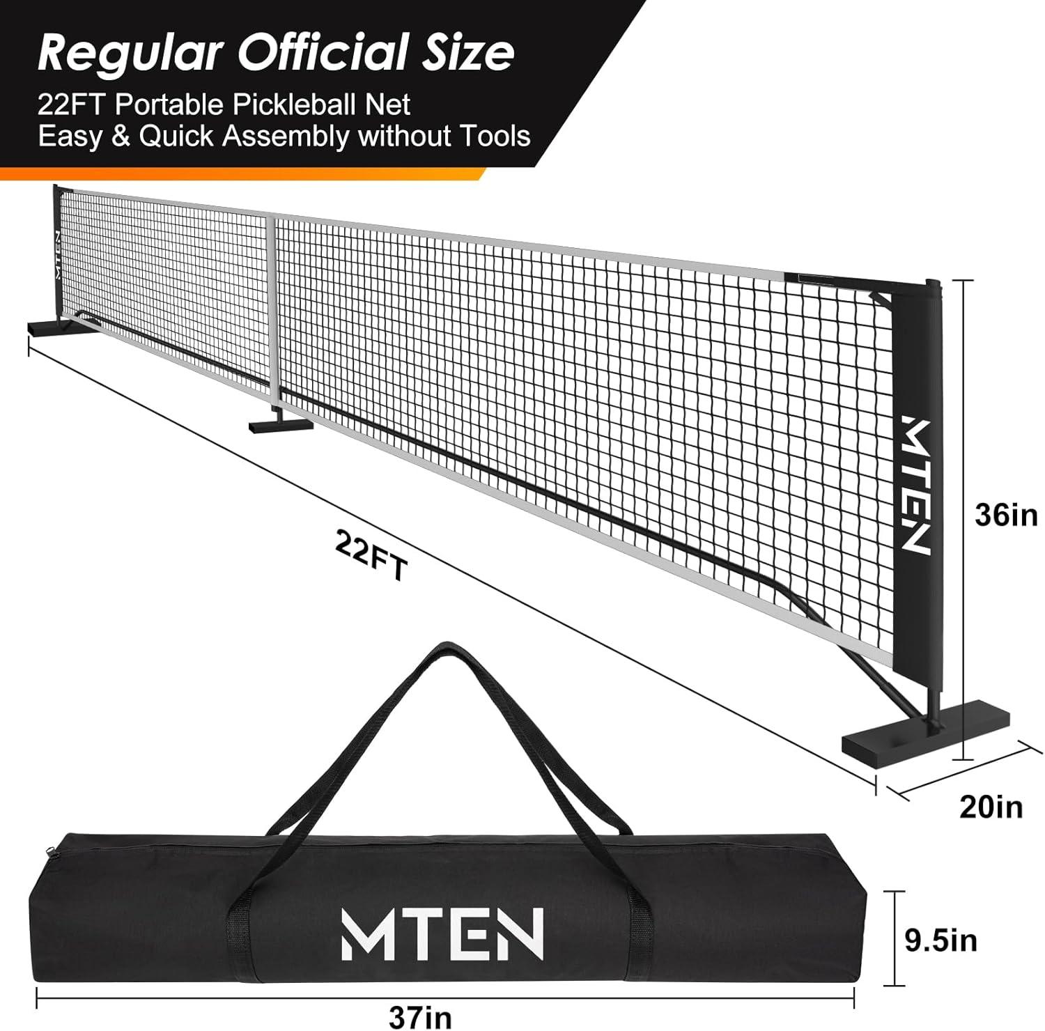 imageMTEN Pickleball Net Portable Pickleball Net for Driveway 22 FT USAPA Regulation Size Steady Metal Frame with Carrying Bag for Backyards Driveways Outdoor Indoor