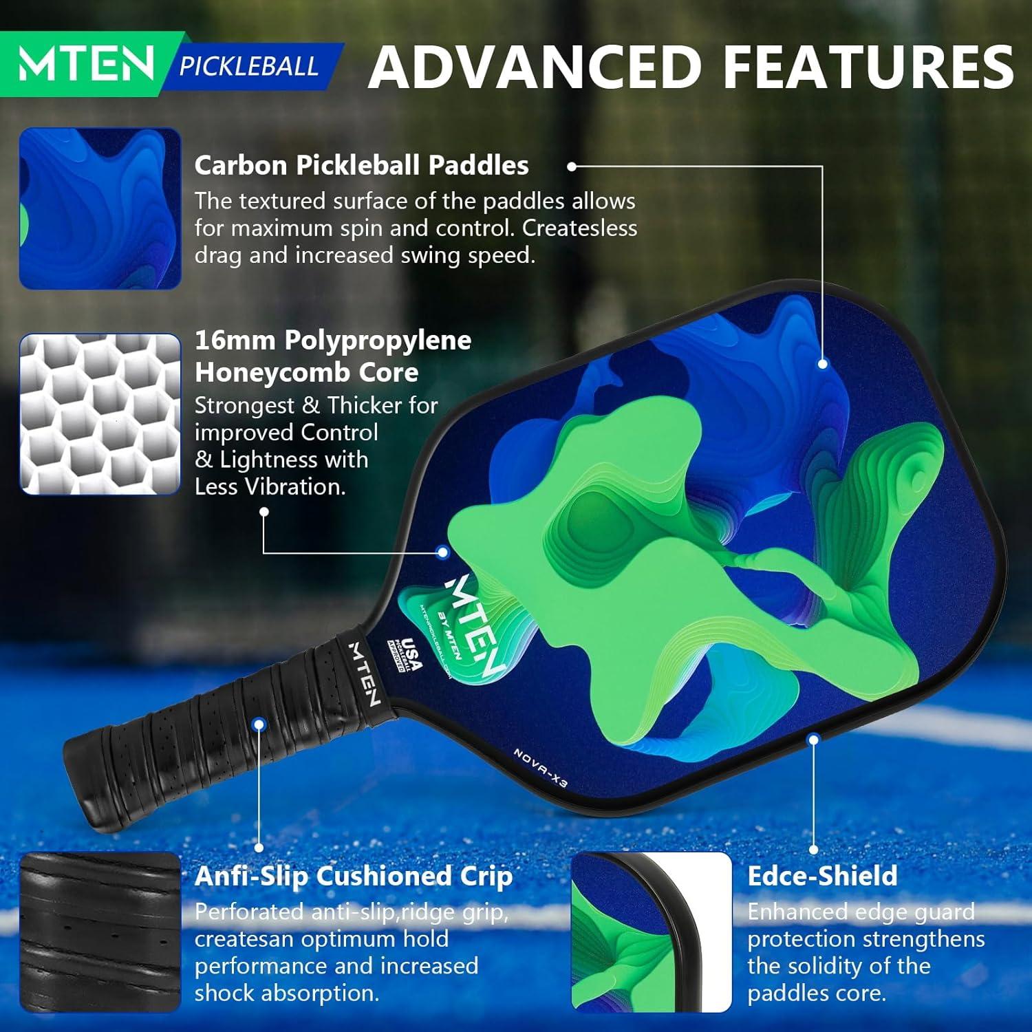 imagePickleball Paddles Carbon Fiber Pickleball Paddles Lightweight Pickle Ball Paddle Carbon Fiberglass Surface USAPA Approved Beginners ampamp Competition 1Pcsblue green
