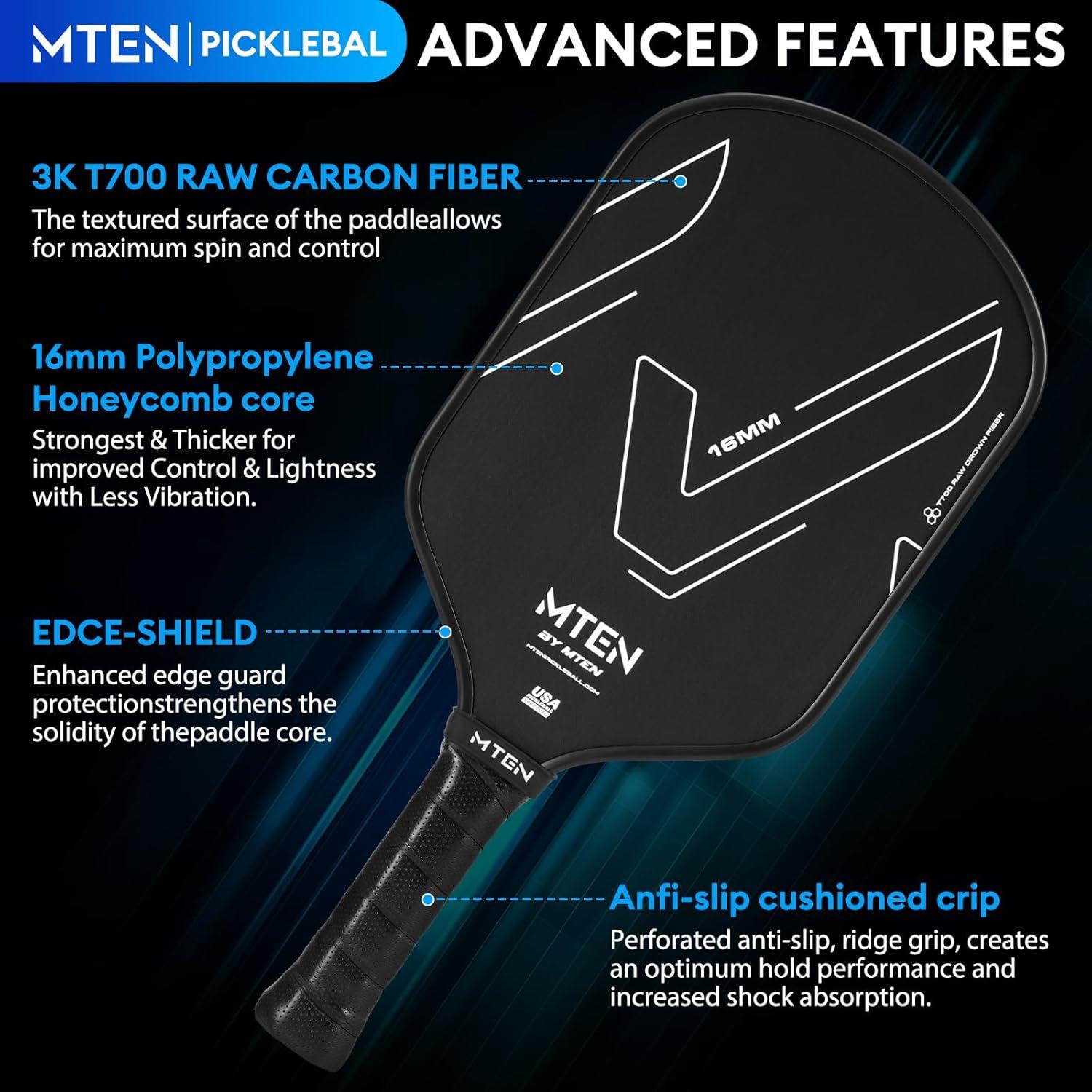 imagePickleball Paddles Raw Carbon Fiber Pickleball Paddle USAPA Approved T700 Pickleball Rackets 16MM Thermoformed Carbon Fiber Core Black Fiberglass Paddles DesignedBlack1