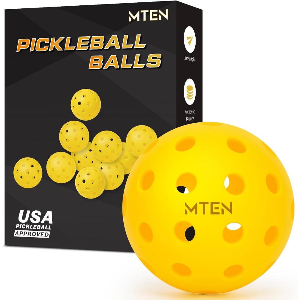 imageMTEN Outdoor Pickleballs USAPA Approved Pickleballs Balls 12 Pack 40 Holes Outdoor Pickleball Balls High Bounce True Flight ampamp Durable for All Skill Levels